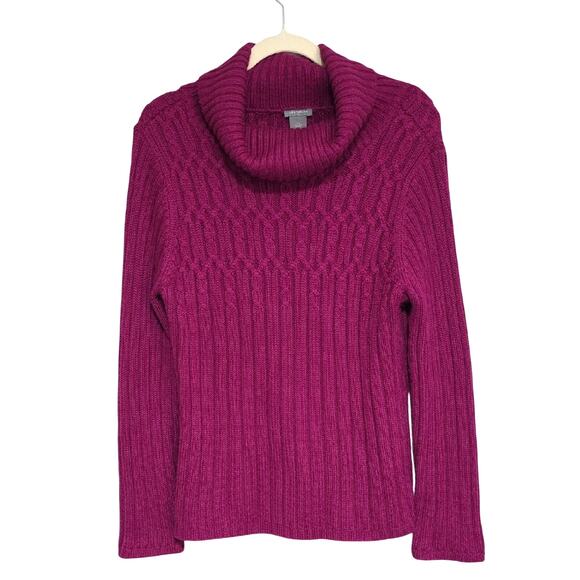 Ann Taylor Sweaters - Women Sz XL Purple Wool Blend Cable Knit Ribbed Resort Wear Cowl Neck Sweater